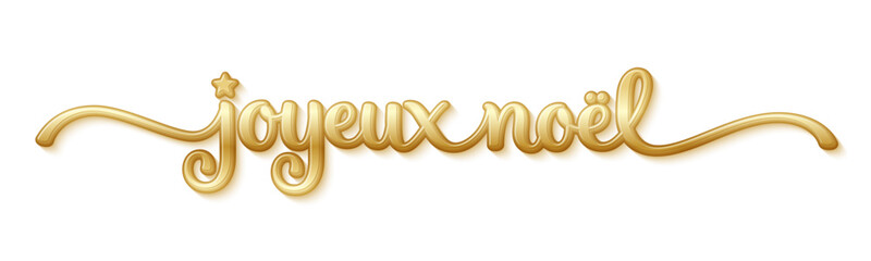 JOYEUX NOEL (HAPPY CHRISTMAS in French) metallic gold vector brush calligraphy banner with raised effect