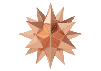 Copper star isolated on transparent background, geometric 3D render PNG for Christmas decor