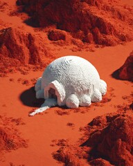 Futuristic Dome Structure in a Red Desert Landscape Representing a Space Colony Environment