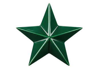 Green star isolated on transparent background, five-pointed star shape for decoration and design