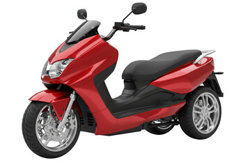 Red three-wheeled scooter isolated on white, modern motor vehicle for urban transportation