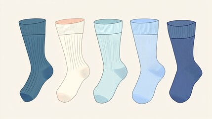 Mid-calf socks set, technical fashion illustration in vector format, front and side view for unisex style.