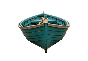 Turquoise rowboat isolated on transparent background, small wooden vessel for fishing or recreation