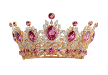 Ornate gold crown, studded with pink and clear gemstones