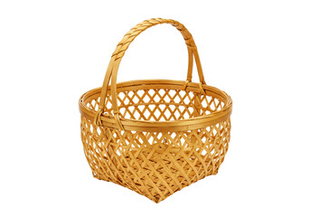 Woven wicker basket isolated on transparent background, rustic container for storage and display