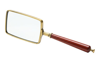 Rectangular magnifying glass with wooden handle isolated on transparent background, reading aid tool
