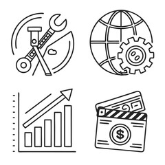 Business icons set line art