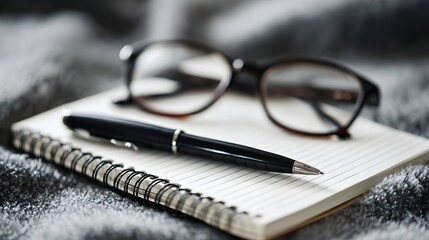 Fototapeta premium Business planning notebook with pen and glasses on a desk