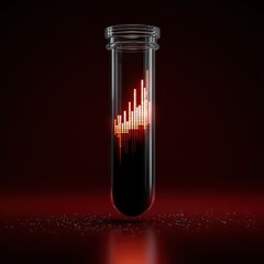 Dark Liquid in Test Tube with Rising Graph Representation on Red Background