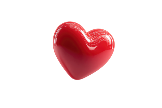 A glossy, vibrant red heart shape, isolated on black