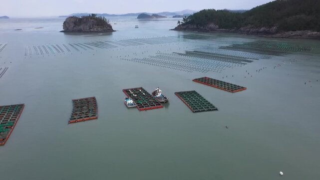 South Korea  Abalone Offshore Aquaculture Farm Aerial View - 한국 남해안 전복 양식장 