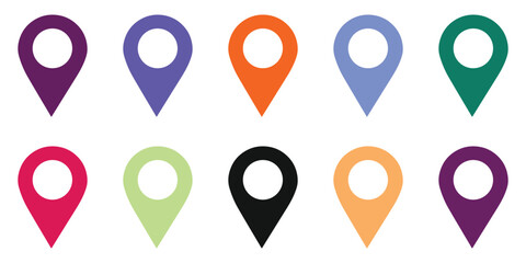 Location Pin Icon Set &ndash; Map Pointer, GPS Marker, Navigation and Destination Symbols in Red, Black and 
Outline Vector Illustration