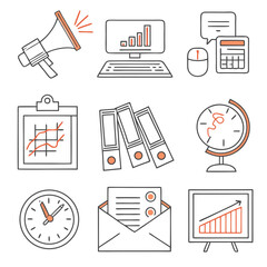 Business line art icons set