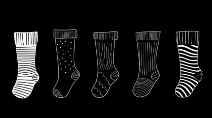 Linear socks icon set in black outline style, vector illustration.