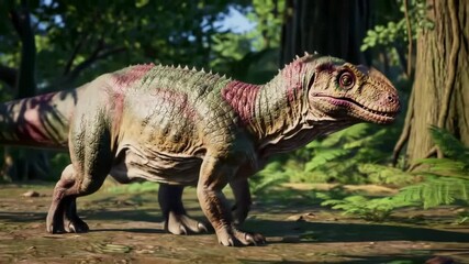 Ancient dinosaur species grazing in a lush forest, depicting prehistoric life in its natural habitat