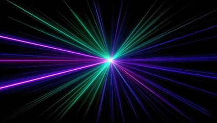 A vibrant burst of neon-colored rays emanating from a central, bright point on a black background