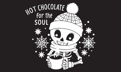 Cute Winter Skeleton with Hot Chocolate – Cozy Gothic Holiday Design