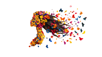 Female head with floral and butterfly hair