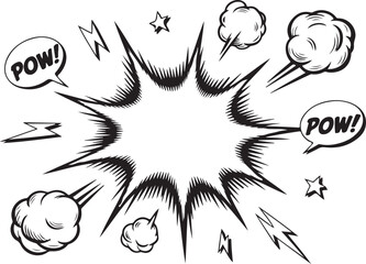 Dynamic doodle icons with comic book style elements