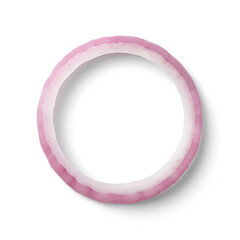 ultra realistic top view of a single raw pink onion ring isolated on pure white background showing natural layers and texture