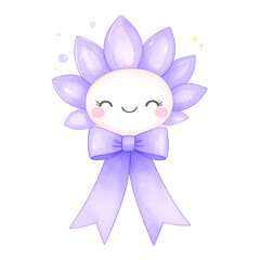 Fototapeta premium Lilac blossom smiles, wearing a ribbon, exudes playful delight