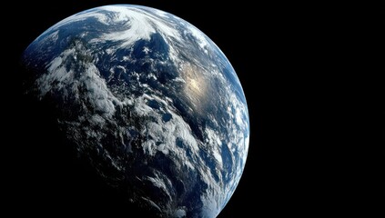 A realistic CGI rendering of Earth, showing continents, oceans, and clouds, against space