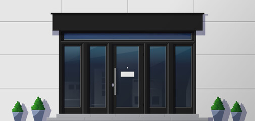 modern shop store facade exterior entrance door showcase windows mock up vector illustration  