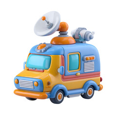 Naklejka premium Cartoon Media Truck with Satellite Dish, Broadcasting, and News Van 3D Render.