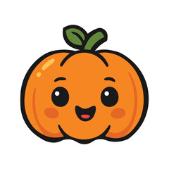 Kawaii Cute Pumpkin Face Smiling Cartoon Sticker Vector