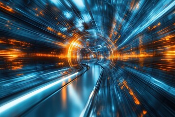 Vibrant futuristic digital interface background for dynamic presentations, speed in a tunnel