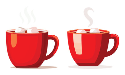 Red Hot Chocolate Mugs with Marshmallows – Cozy Winter Drink Illustration