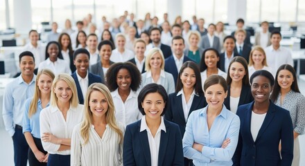 Portrait shot, diverse group of business professionals modern multi ethnic business team standing and looking at camera
