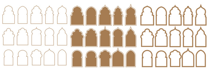 Islamic Arch Window Frame Vector Set – Traditional Mosque Door Outline and Arabic Ornamental Design Collection.