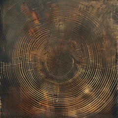 A close-up image displays the cross-section of a tree trunk. Concentric rings and radial lines form a textured, circular pattern with varying shades of brown.