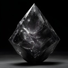 A large, faceted crystal with internal nebulous patterns floats against a dark background. It appears to be illuminated, displaying light and shadow details.