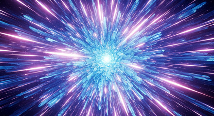 Fototapeta premium Abstract image of blue and purple light beams radiating outwards, creating a dynamic and energetic visual. Symbolizes speed, energy, or cosmic expansion