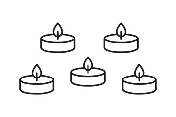 Diwali candle set outline style vector featuring tea light candles on white background