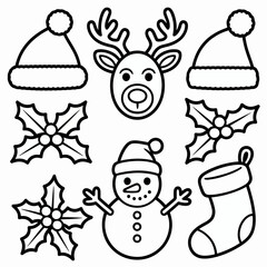 Christmas, coloring, Santa, penguin, bear, winter, festive, cartoon, cute, holiday, printable, kids, art, black, white, lineart, animal, snow, December, Northpole, gift, merry, joy, scarf, hat, charac