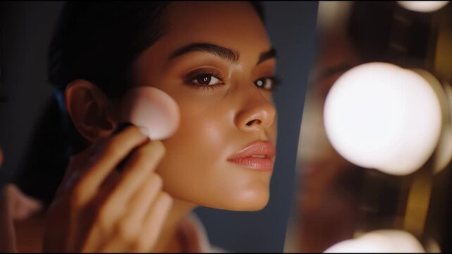 Glamorous makeup application in an elegant setting showcases beauty techniques and artistry