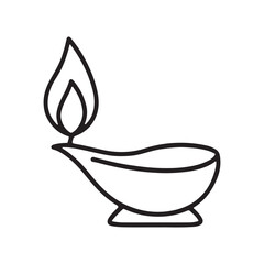 Diya Lamp Outline Icon Vector on White Background 