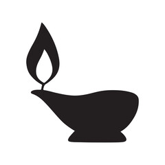 Diya Lamp Silhouette Icon Vector on White Background