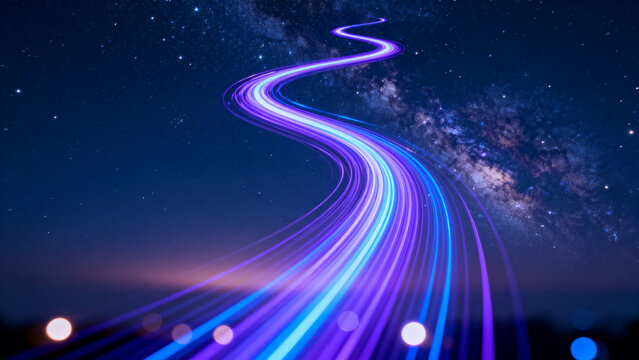 Glowing light trail against starry sky - Powered by Adobe
