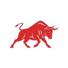 bull, charging, mascot, logo, illustration, cartoon, vector, strong, aggressive, power, red, energy, force, beast, animal, wild, fierce, muscular, horned, dynamic, bold, angry, stance, motion, graphic