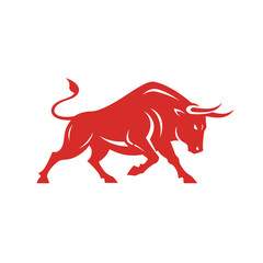 bull, charging, mascot, logo, illustration, cartoon, vector, strong, aggressive, power, red, energy, force, beast, animal, wild, fierce, muscular, horned, dynamic, bold, angry, stance, motion, graphic