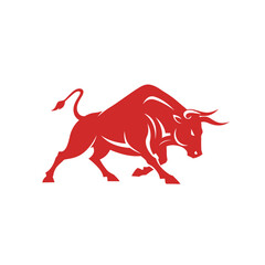 bull, charging, mascot, logo, illustration, cartoon, vector, strong, aggressive, power, red, energy, force, beast, animal, wild, fierce, muscular, horned, dynamic, bold, angry, stance, motion, graphic