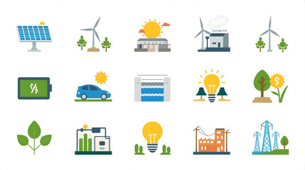 Eco-friendly renewable energy and sustainable technology icons for a green future