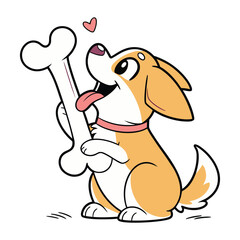 Adorable Cartoon Dog Holding a Big Bone with Love Illustration