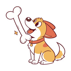 Cute Cartoon Dog Sitting with Giant Bone Illustration
