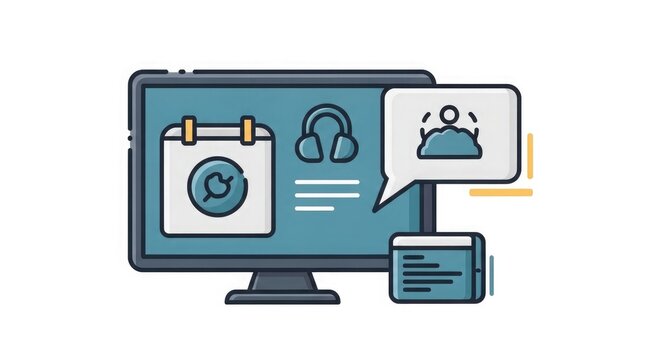 Computer meeting online webinar conference call schedule headset communication technology internet concept