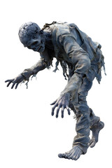Terrifying zombie figure crawling with menacing stare, perfect for spooky Halloween promotions or horror themed content, chilling and unsettling imagery, transparent background